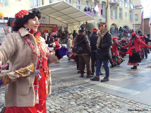 This "gypsy" woman comes by our barricade to sell us stuff.