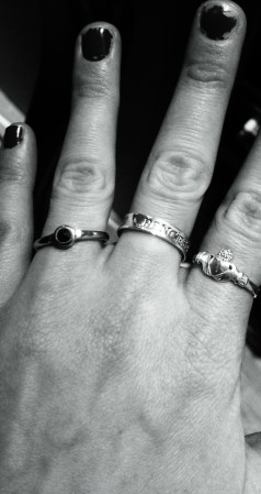 From left: garnet from Prague, Globe ring & Claddagh.