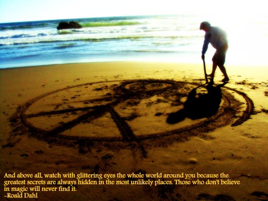 Stick painting on the beach.
